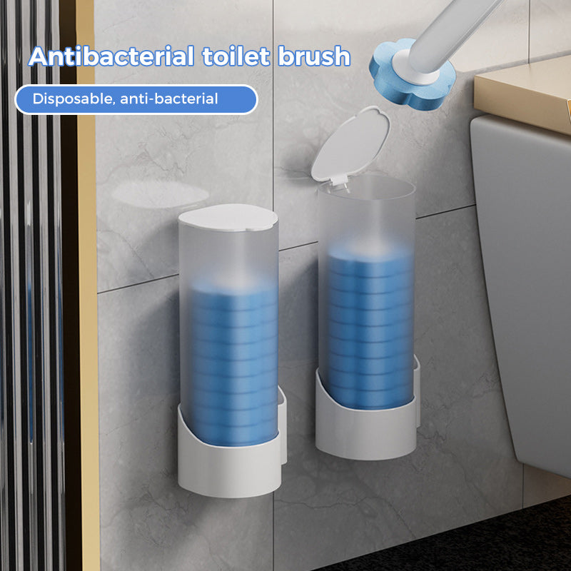 Disposable Toilet Cleaning System with 18 Replaceable Sponge Brush Heads and Storage Caddy