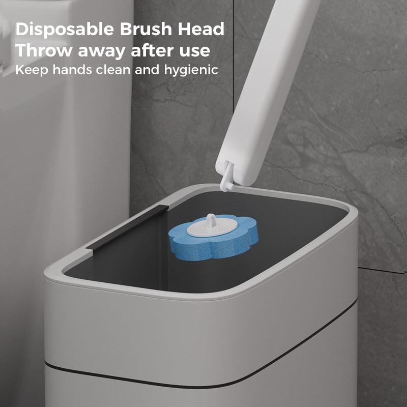 Disposable Toilet Cleaning System with 18 Replaceable Sponge Brush Heads and Storage Caddy