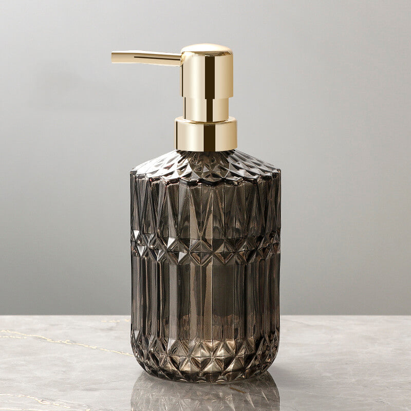 Diamond Pattern Glass Soap Dispenser 390ml Elegant Home Decor