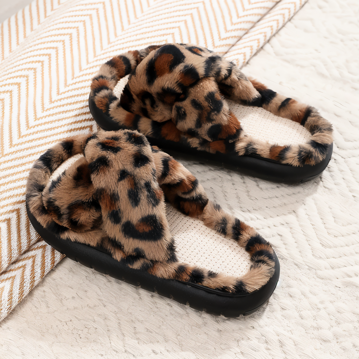 Sofie Plush Cross-Band Slippers with Cozy Lined EVA Sole