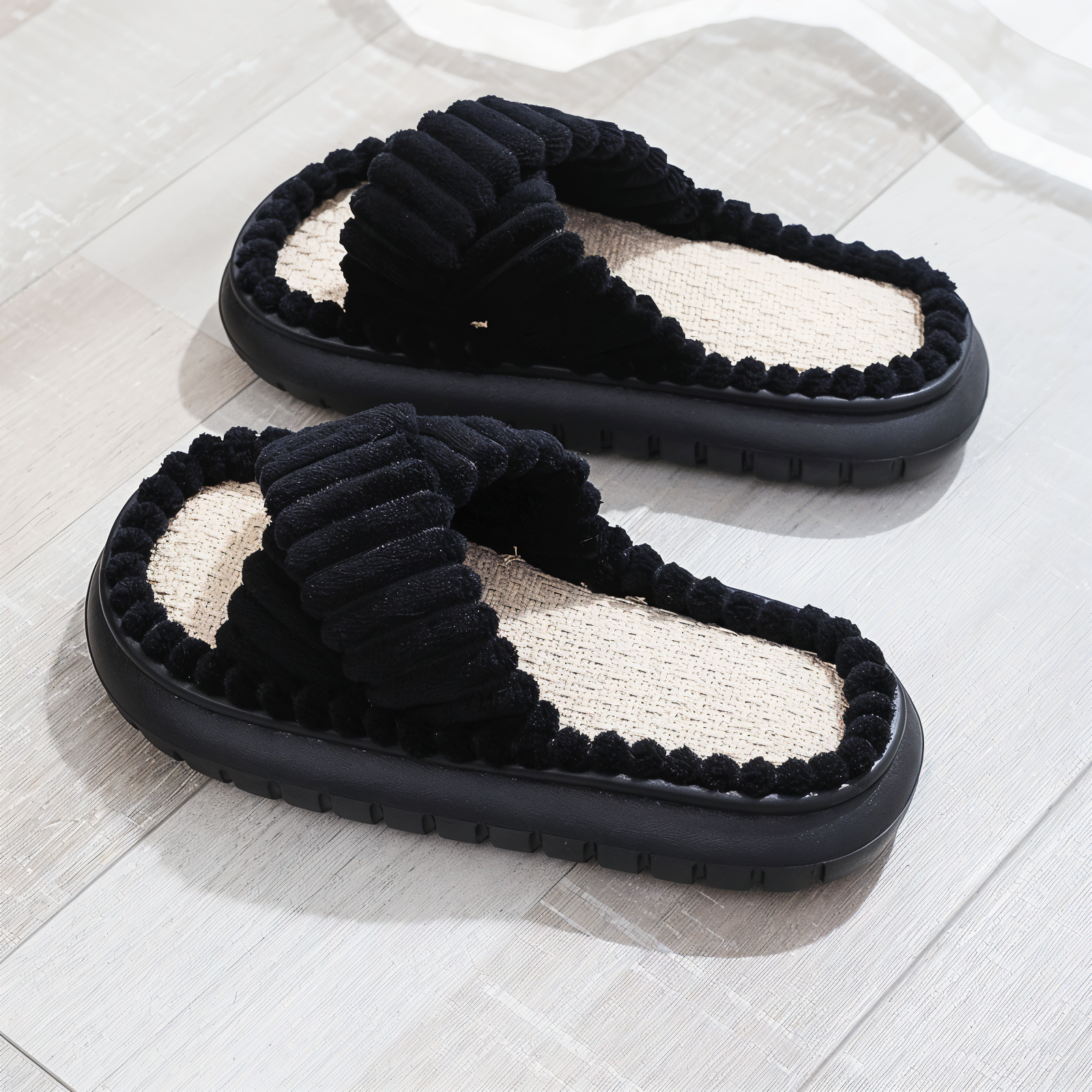 Sofie Plush Cross-Band Slippers with Cozy Lined EVA Sole