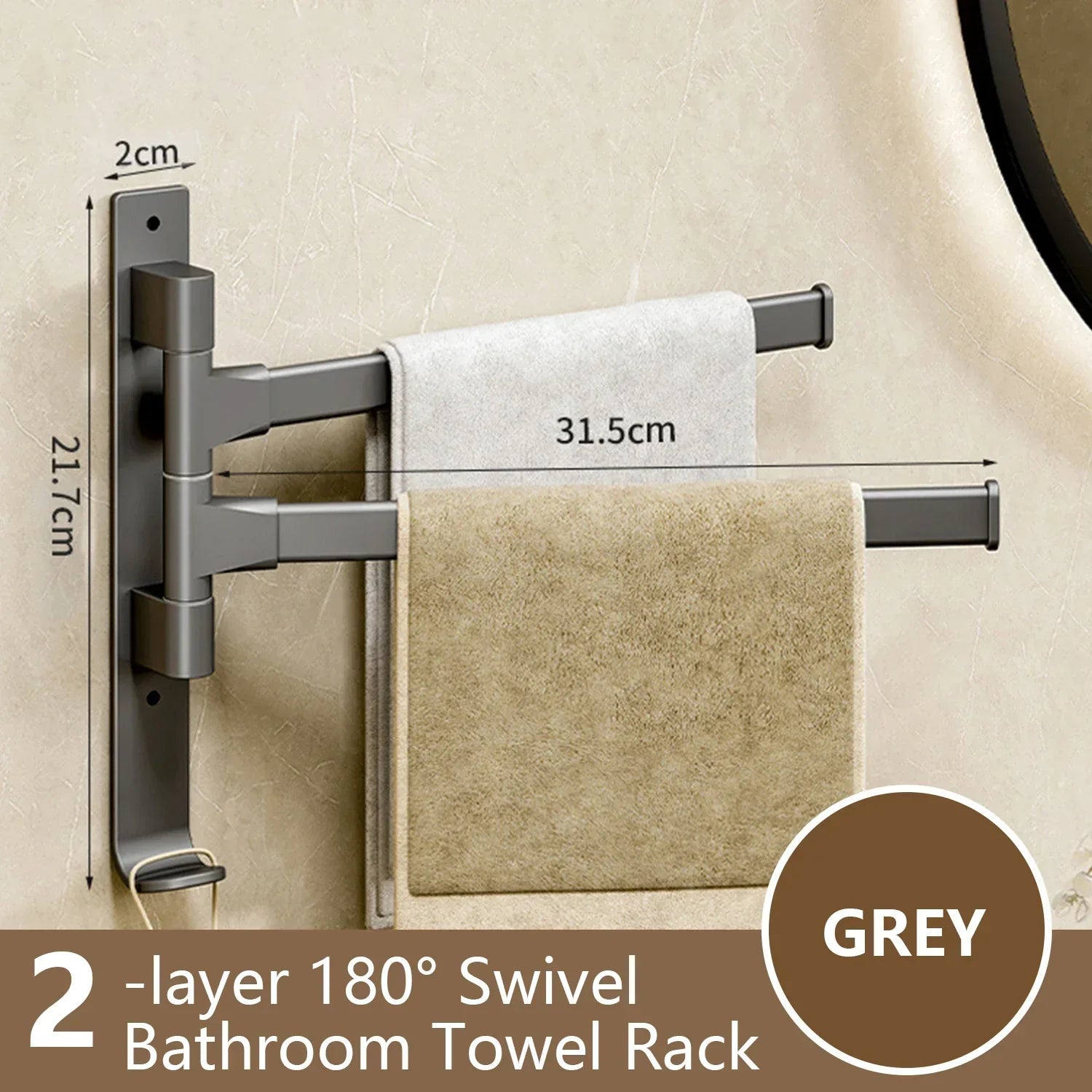 Rotatable Aluminum 1-5 Bar Wall-Mounted Bathroom and Kitchen Towel Holder Rack