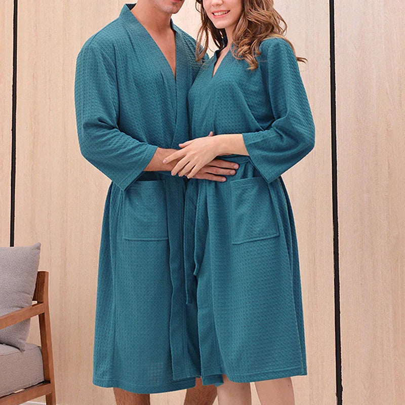 Autumn Couples Bathrobe for Men and Women with V-Neck and Pockets