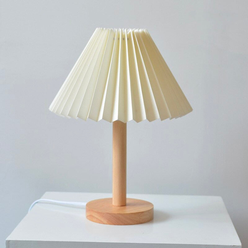 Vintage Wood Bedside Lamp with Folded Shade and Retro Wall Light Design