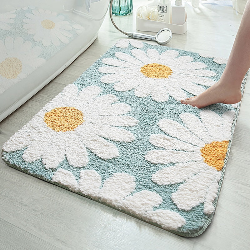 Daisy Bloom Bath Mat – Soft, Absorbent, Non-Slip Floral Bath Rug