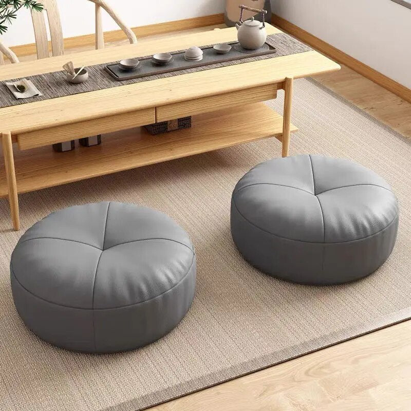 Japanese Nappa Leather Round Tatami Foot Cushion – Soft Seat Cushion