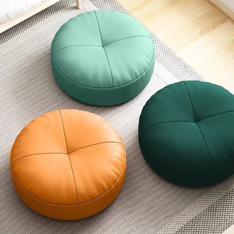Japanese Nappa Leather Round Tatami Foot Cushion – Soft Seat Cushion