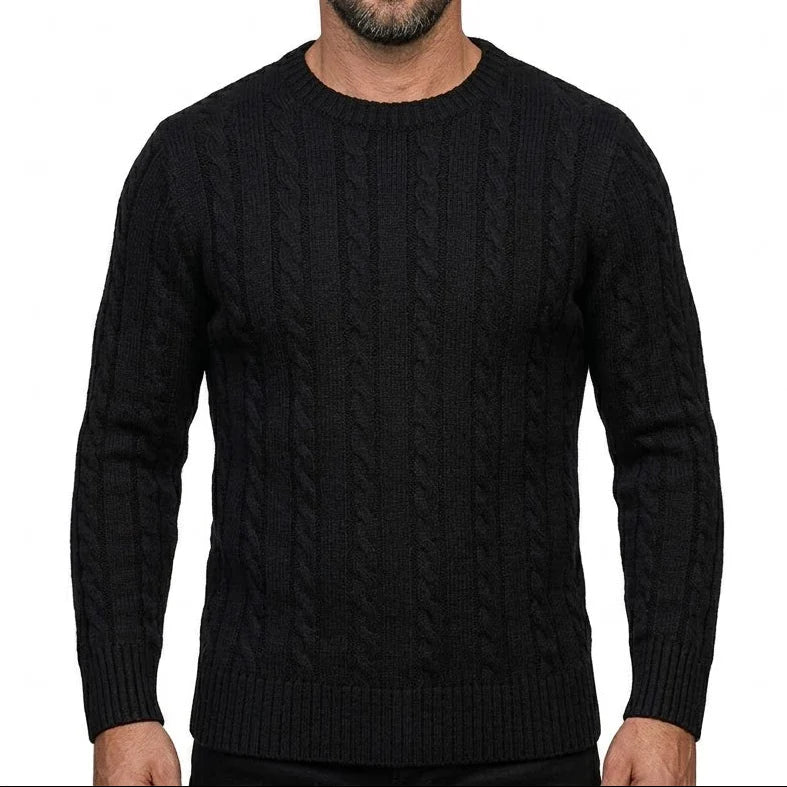 Suéter De Punto Trenzado Para Hombre Con Mezcla De Algodón, Cuello Redondo Y Puños Acanalados