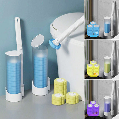 Disposable Toilet Cleaning System with 18 Replaceable Sponge Brush Heads and Storage Caddy