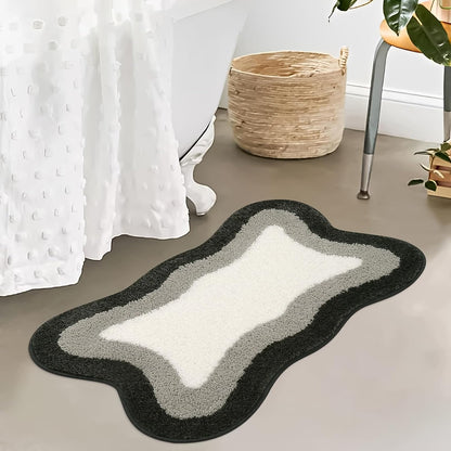 Black Gradient Non-Slip Plush Bathroom Bath Mat with Irregular Shape