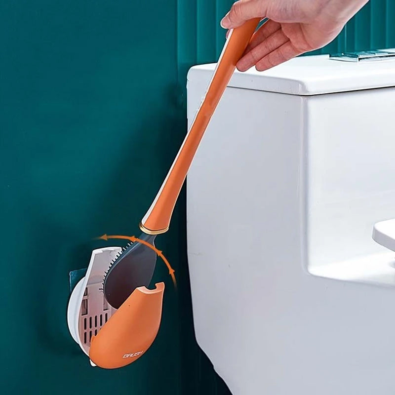 Long-Handled Toilet Cleaning Brush with Automatic Lid and Wall Mount