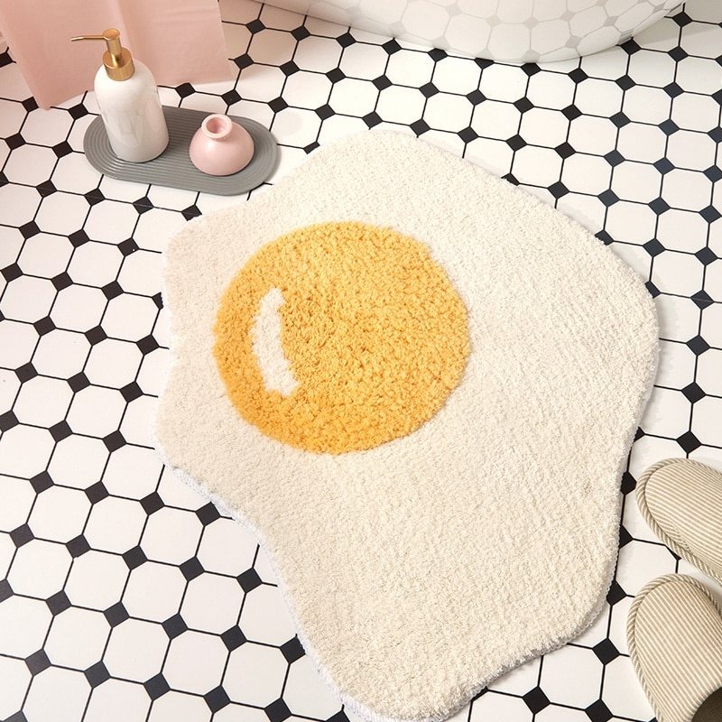 Egg-Shaped Kawaii Bathroom Rug 50x80cm Polyester Designer Mat