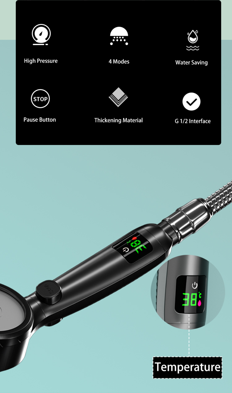 Shower Head with Built-in Temperature Display and Four Settings on Sale
