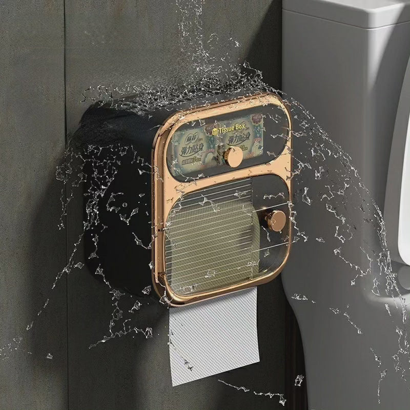 2-Ply Toilet Paper Dispenser Box with Wall-Mounted Drawer Storage and Moisture-Resistant Holder