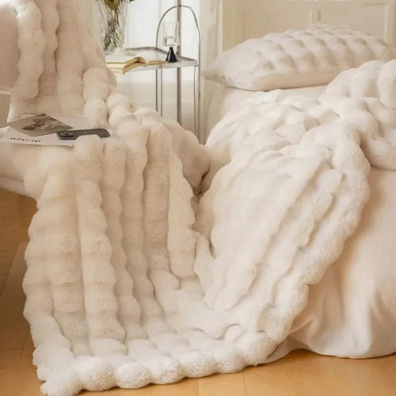 PlushCozy Reversible Faux Fur Winter Blanket – Soft, Warm, Machine Washable Throw