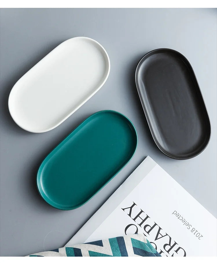 Nordic Ceramic Marble Oval Tray – Jewelry Storage, Soap Holder & Bathroom Decor with Golden Wave Design