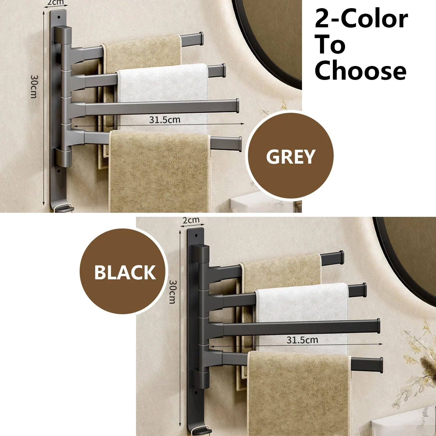 Rotatable Aluminum 1-5 Bar Wall-Mounted Bathroom and Kitchen Towel Holder Rack