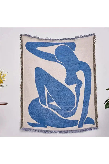 Abstract Blue Muse Polyester Blanket with Artistic Design