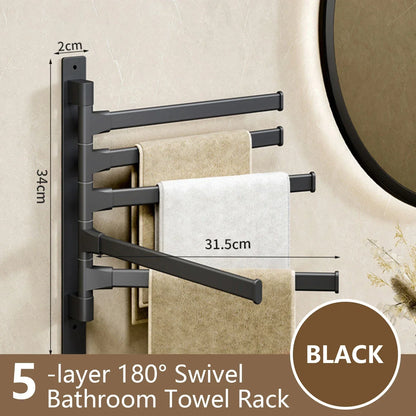 Rotatable Aluminum 1-5 Bar Wall-Mounted Bathroom and Kitchen Towel Holder Rack