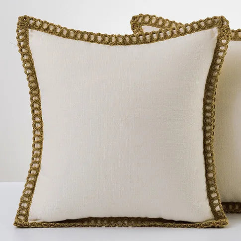 French Style Colorful Linen Blend Pillowcases with Braid Trim