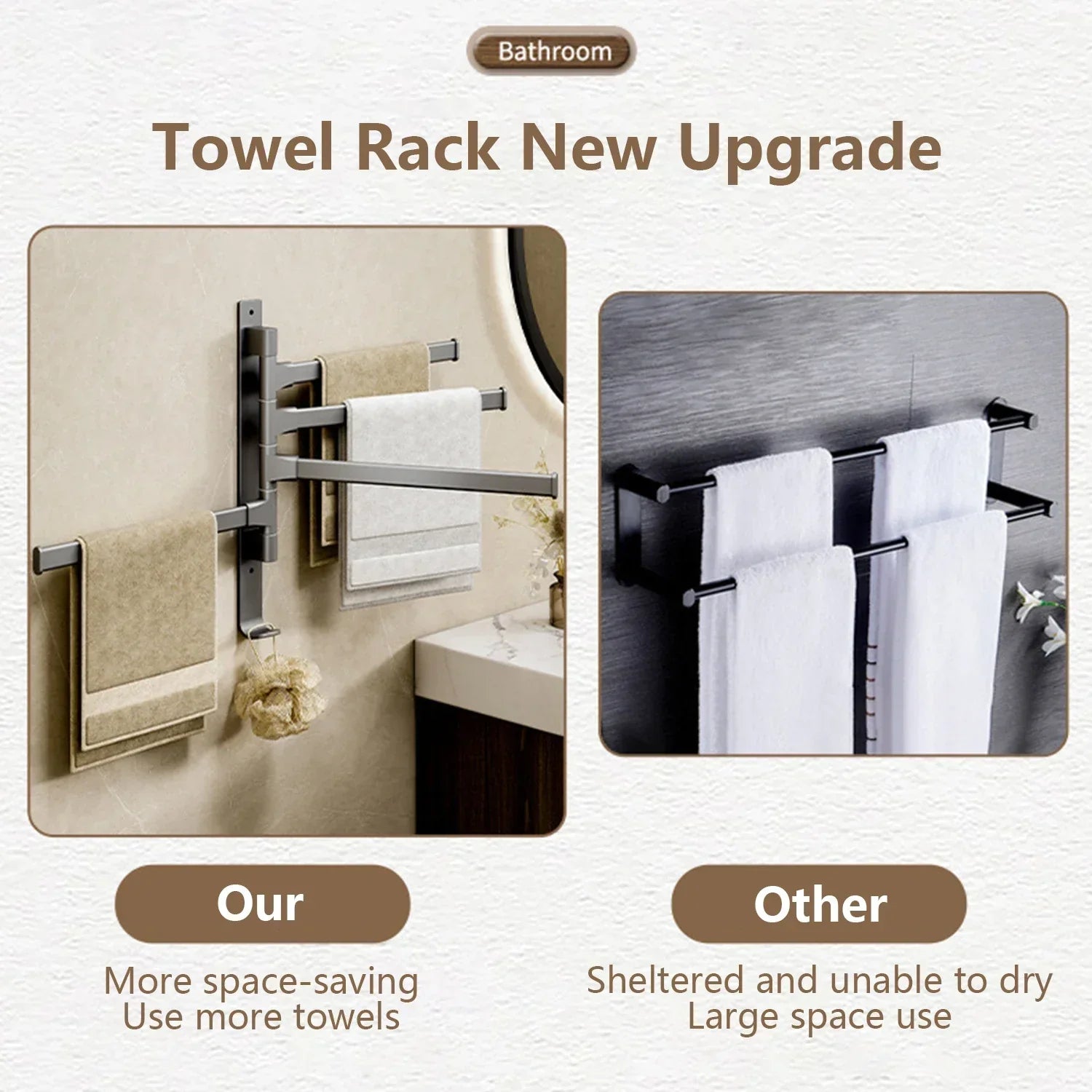 Rotatable Aluminum 1-5 Bar Wall-Mounted Bathroom and Kitchen Towel Holder Rack
