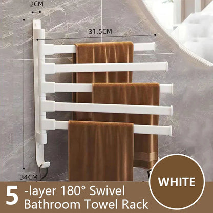 Rotatable Aluminum 1-5 Bar Wall-Mounted Bathroom and Kitchen Towel Holder Rack