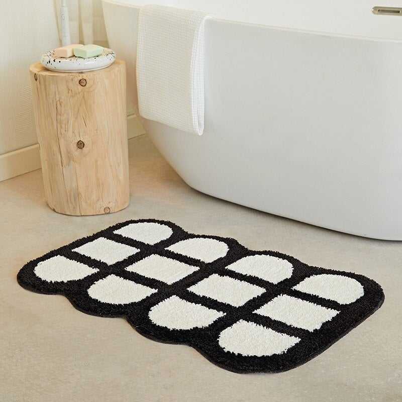 Fluffy Non-Slip Chessboard Bath Mat with Diamond Design Carpet