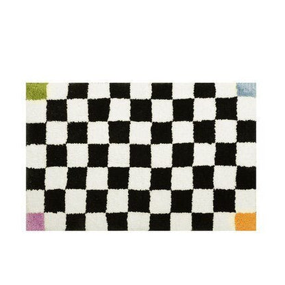 Fluffy Non-Slip Chessboard Bath Mat with Diamond Design Carpet
