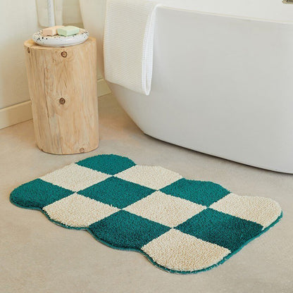 Fluffy Non-Slip Chessboard Bath Mat with Diamond Design Carpet
