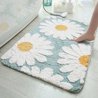 Daisy Bloom Bath Mat – Soft, Absorbent, Non-Slip Floral Bath Rug